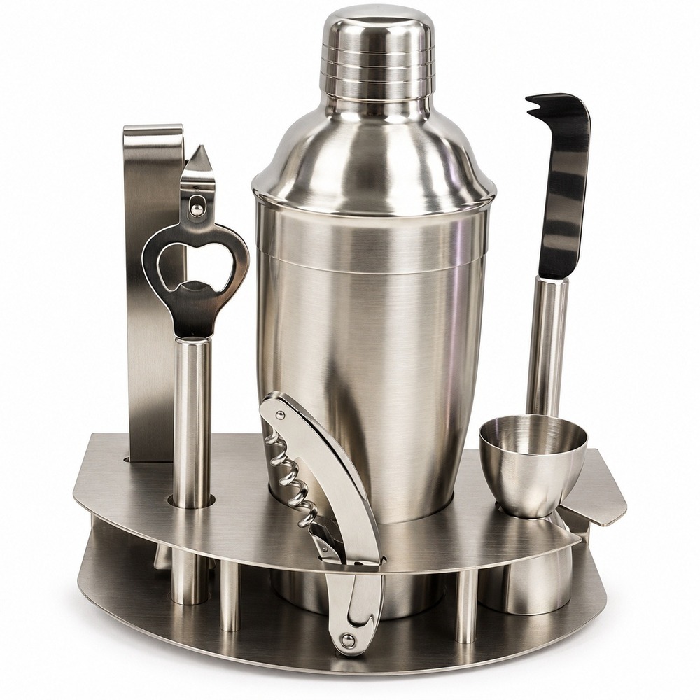 BergHOFF CooknCo 7pc Barware Set Stainless Steel Cocktail Shaker Stand 2211478